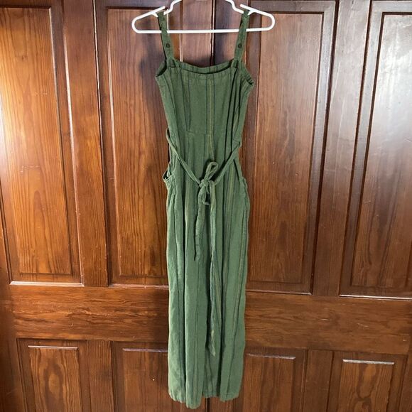 Happy Nature Kate Hudson Green Striped Linen Jumpsuit With Belt size XS - Picture 2 of 14